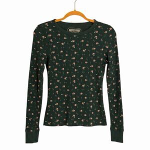 American Eagle Thermal Top Shirt Waffle Ditzy Floral Rose Green Pink S